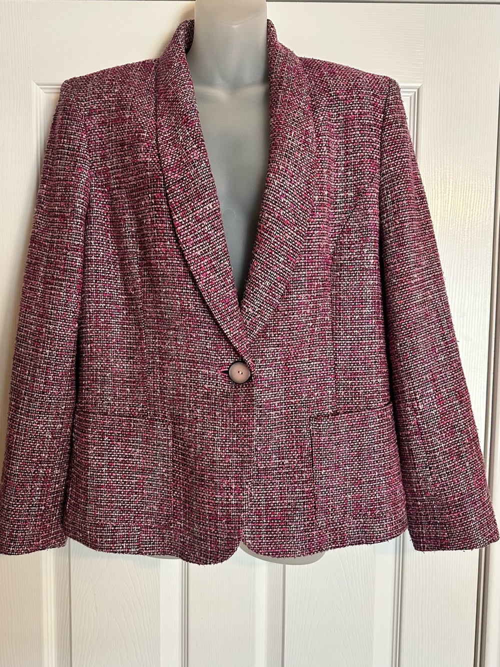 Kasper Pink Multi-Tone Tweed Shawl-Lapel Blazer